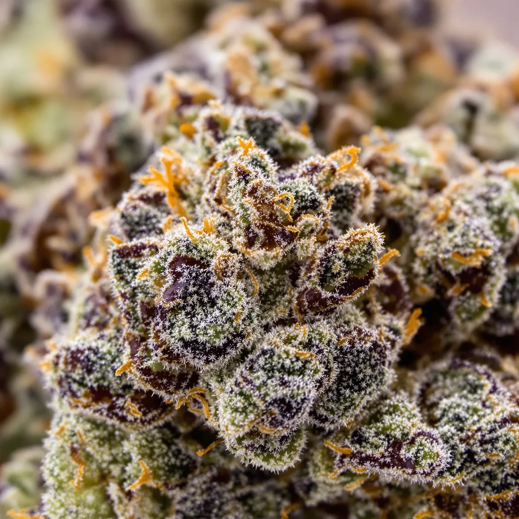 Appleberry cannabis bud close-up showing dense purple-tinged calyxes
