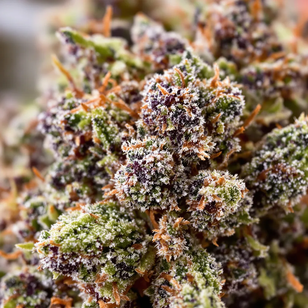 Appleberry cannabis bud close-up showing dense purple-tinged calyxes