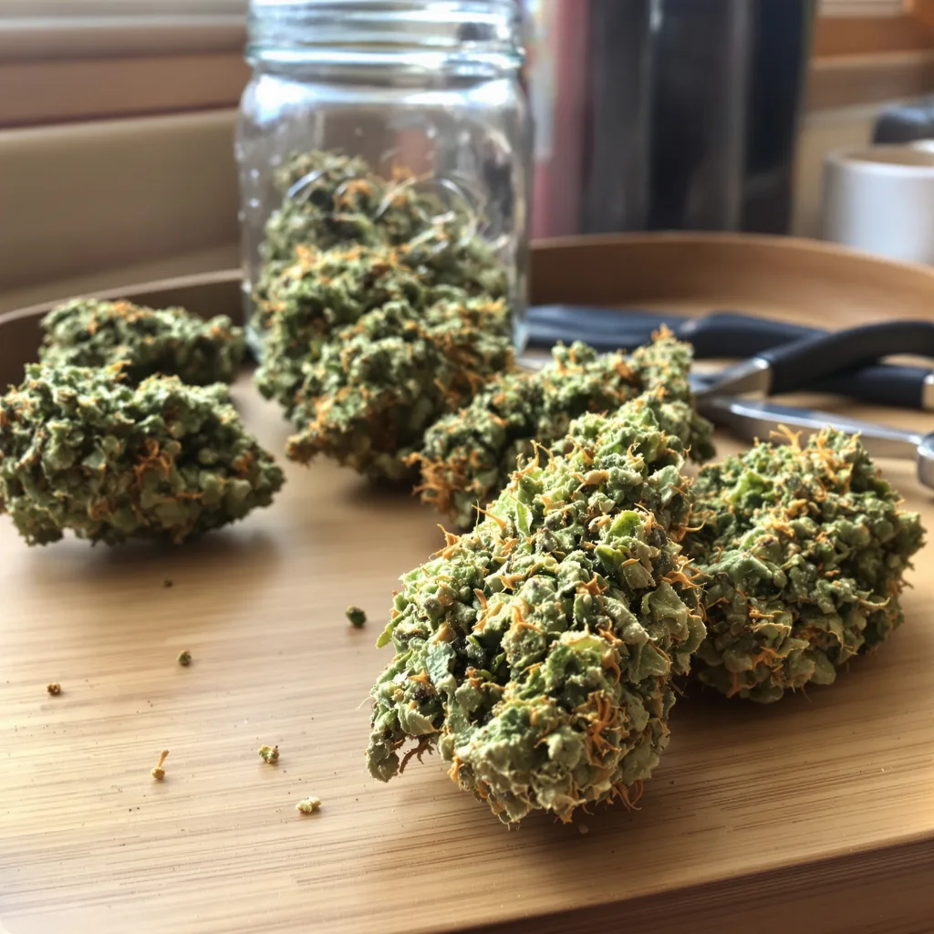 Arctic Sun 24% indica / 76% sativa flower with visible trichomes