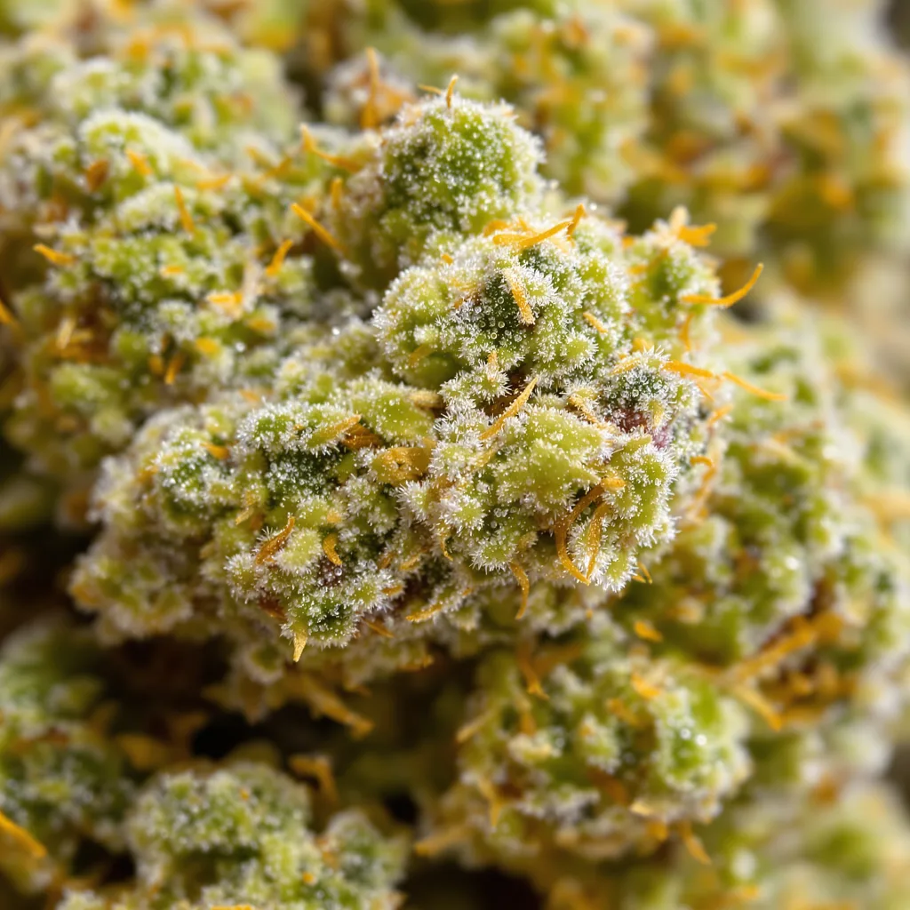 Arctic Sun cannabis bud close-up showing lime-green airy structure