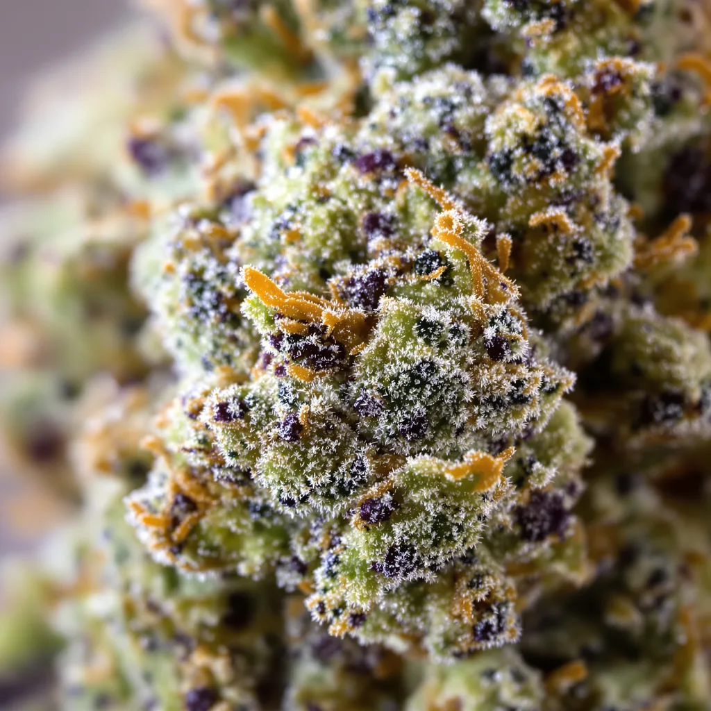 Area 51 cannabis bud close-up showing open-bud structure with orange pistils