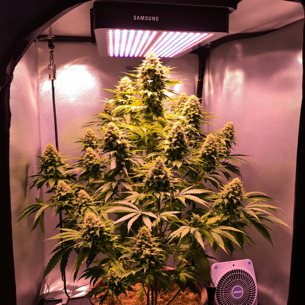 Aurora Borealis 49% indica / 51% sativa flower with visible trichomes