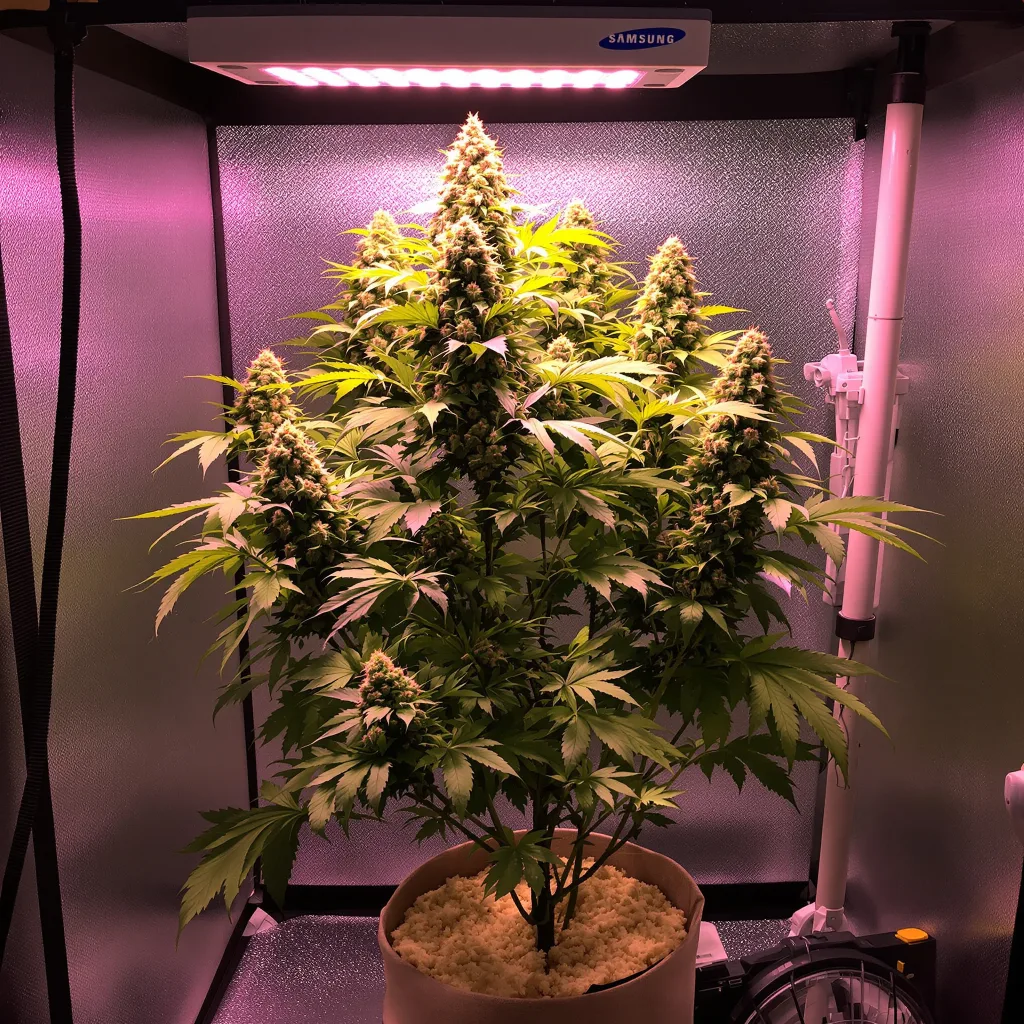 Ayahuasca Purple 73% indica / 27% sativa flower with visible trichomes