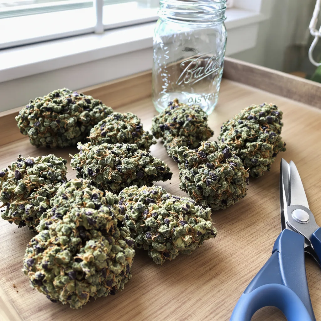 B-52 65% indica / 35% sativa flower with visible trichomes