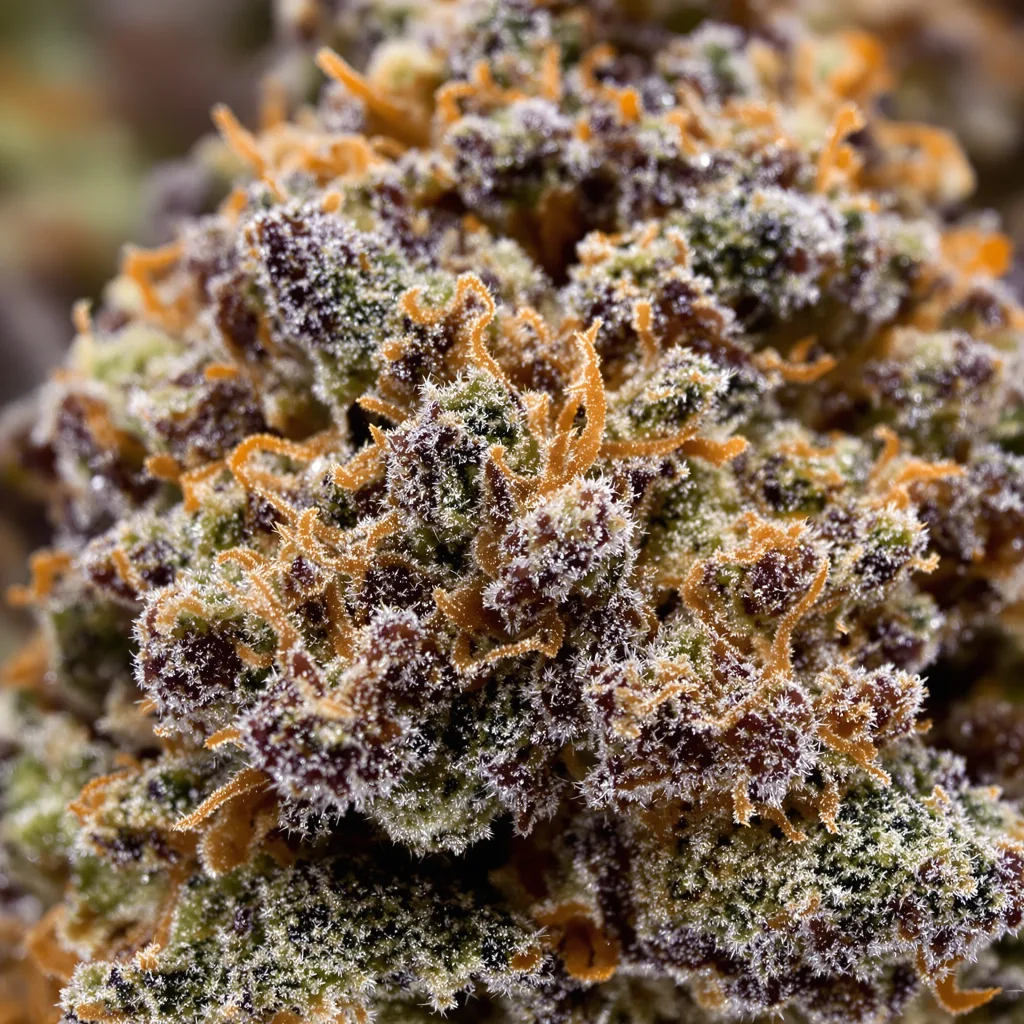 Baked Apple cannabis bud close-up showing dense purple-tinged calyxes