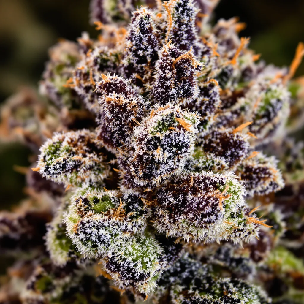 Bakerstreet cannabis bud close-up showing dense purple-tinged calyxes