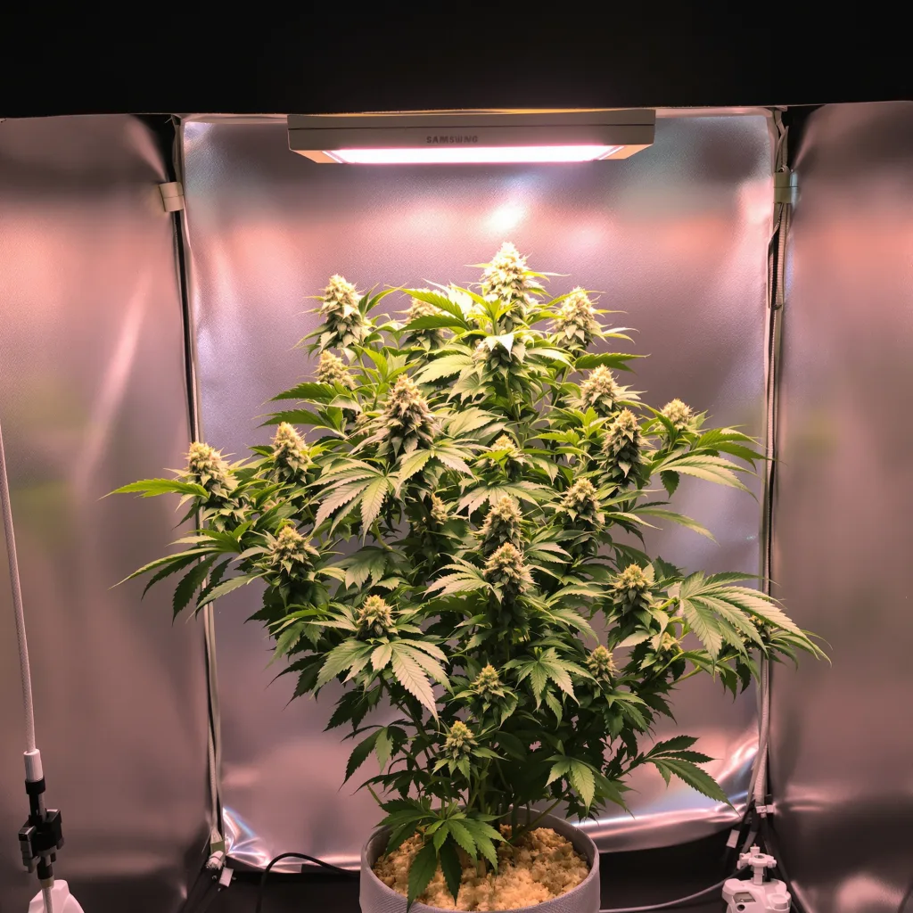 Banana Cream OG 73% indica / 27% sativa flower with visible trichomes