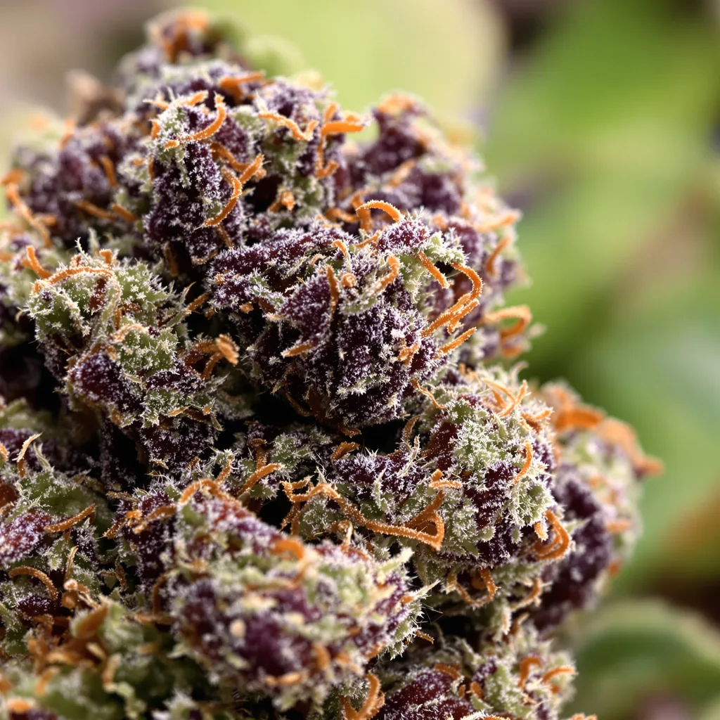 Banana OG cannabis bud close-up showing dense purple-tinged calyxes