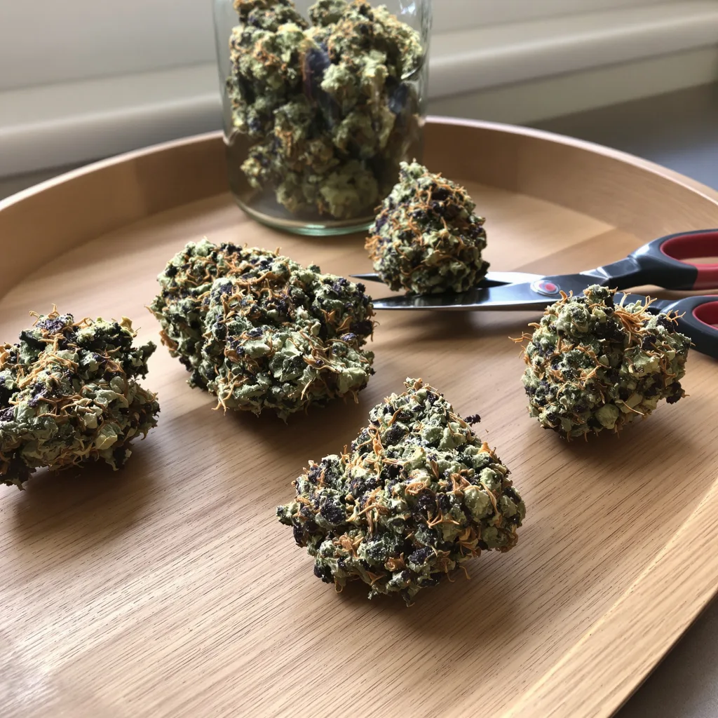 Batman OG 84% indica / 16% sativa flower with visible trichomes