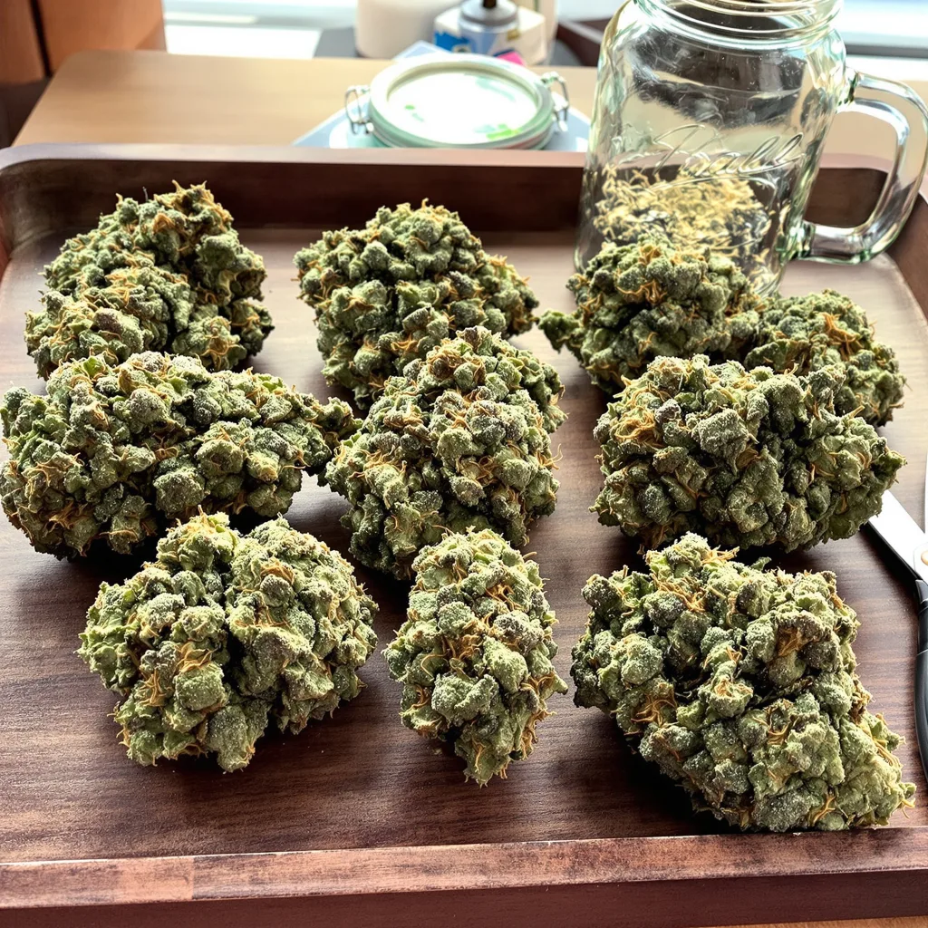 Bay 11 50% indica / 50% sativa flower with visible trichomes