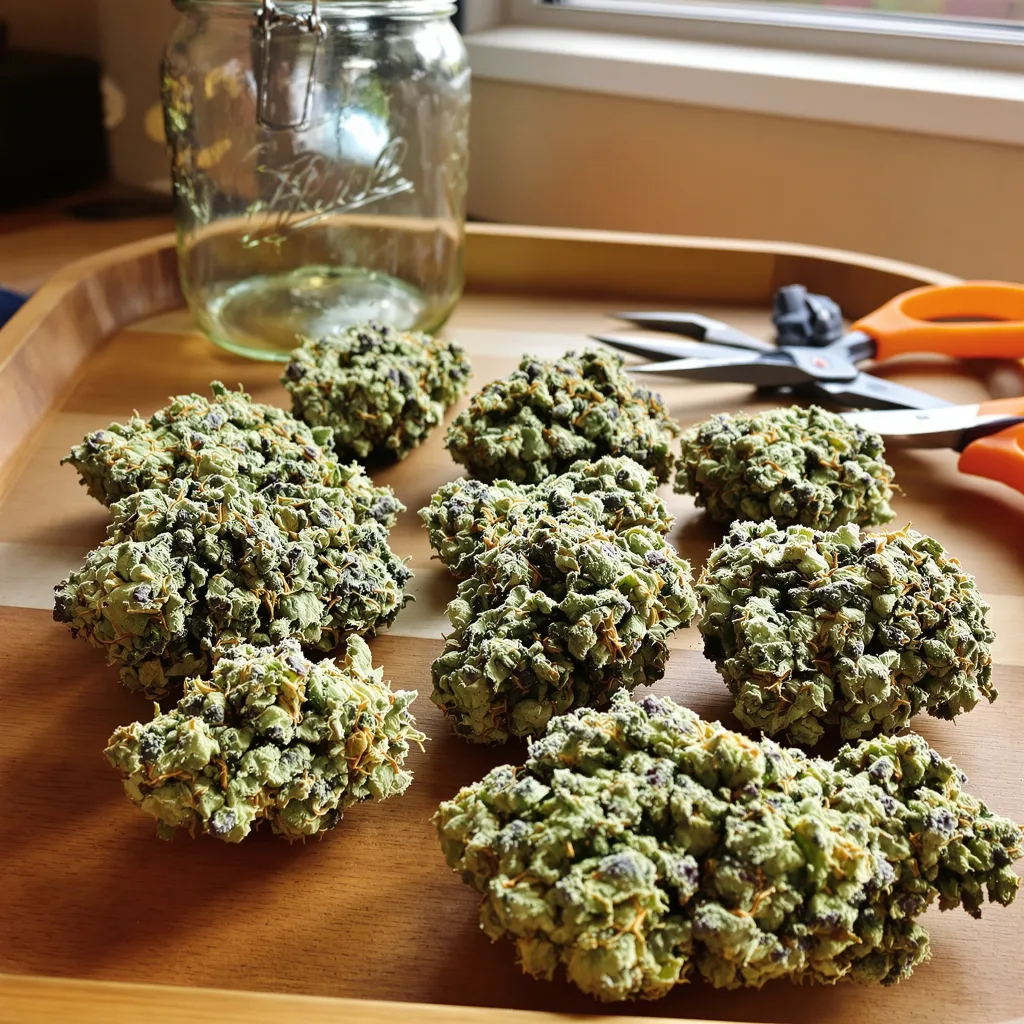 Biddy Early 63% indica / 37% sativa flower with visible trichomes