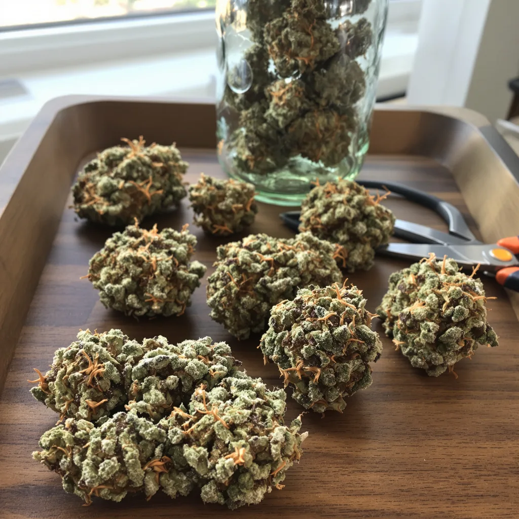 Big Band 37% indica / 63% sativa flower with visible trichomes