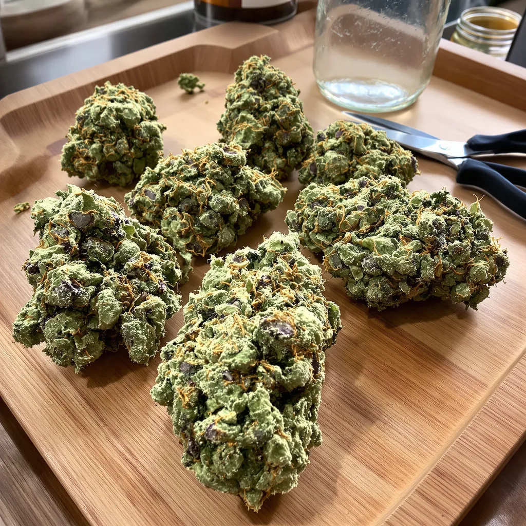 Big Blue 56% indica / 44% sativa flower with visible trichomes