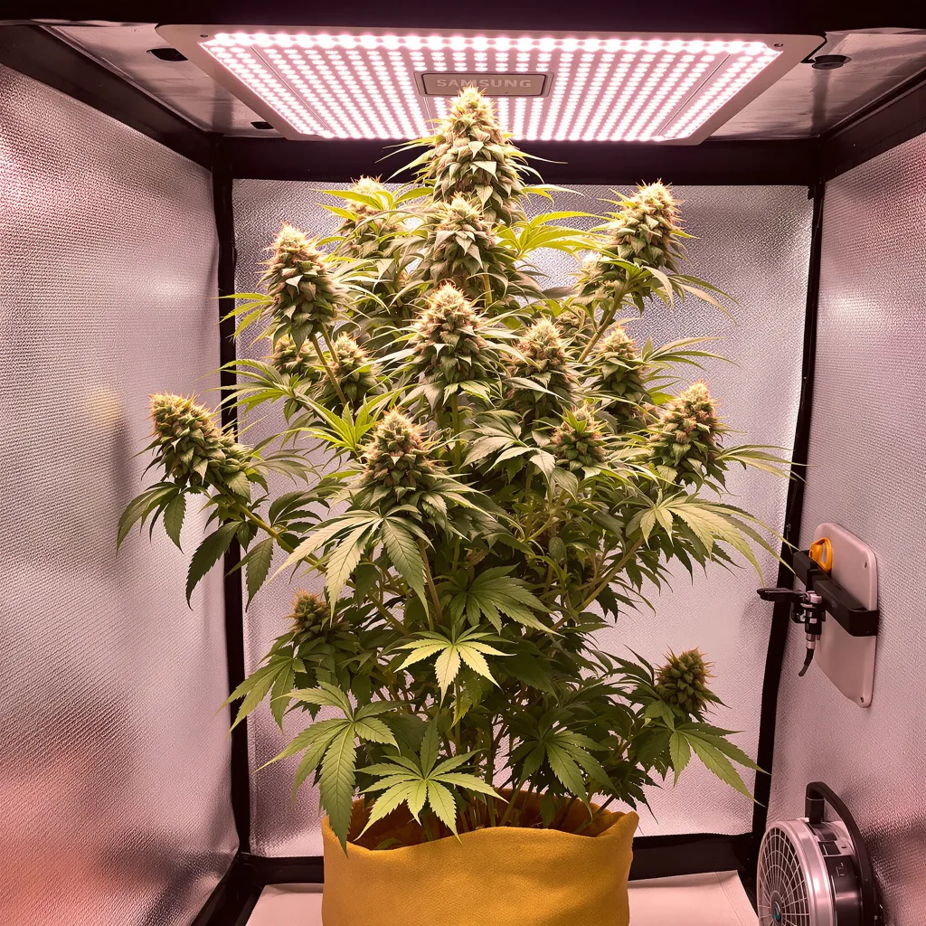 Big Blue 56% indica / 44% sativa flower with visible trichomes