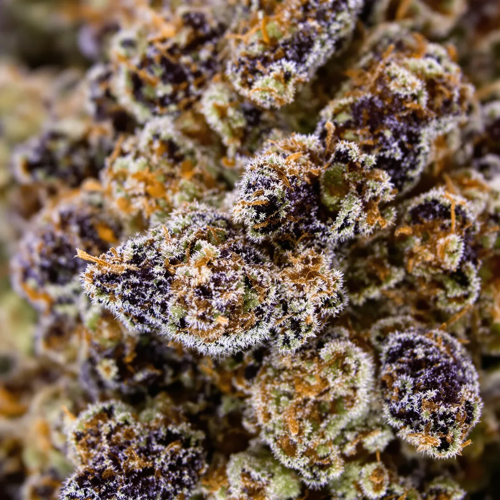 Big Bud cannabis bud close-up showing dense purple-tinged calyxes