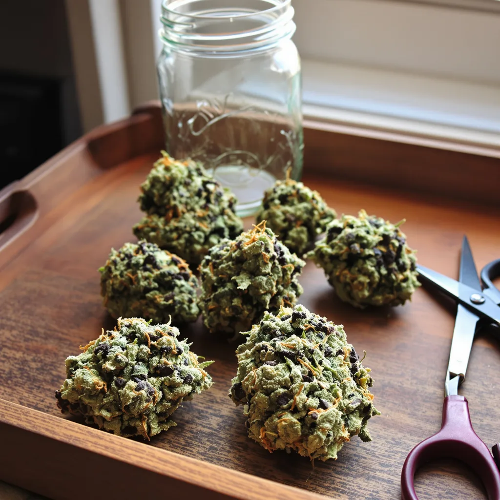 Big Buddha Cheese 60% indica / 40% sativa flower with visible trichomes