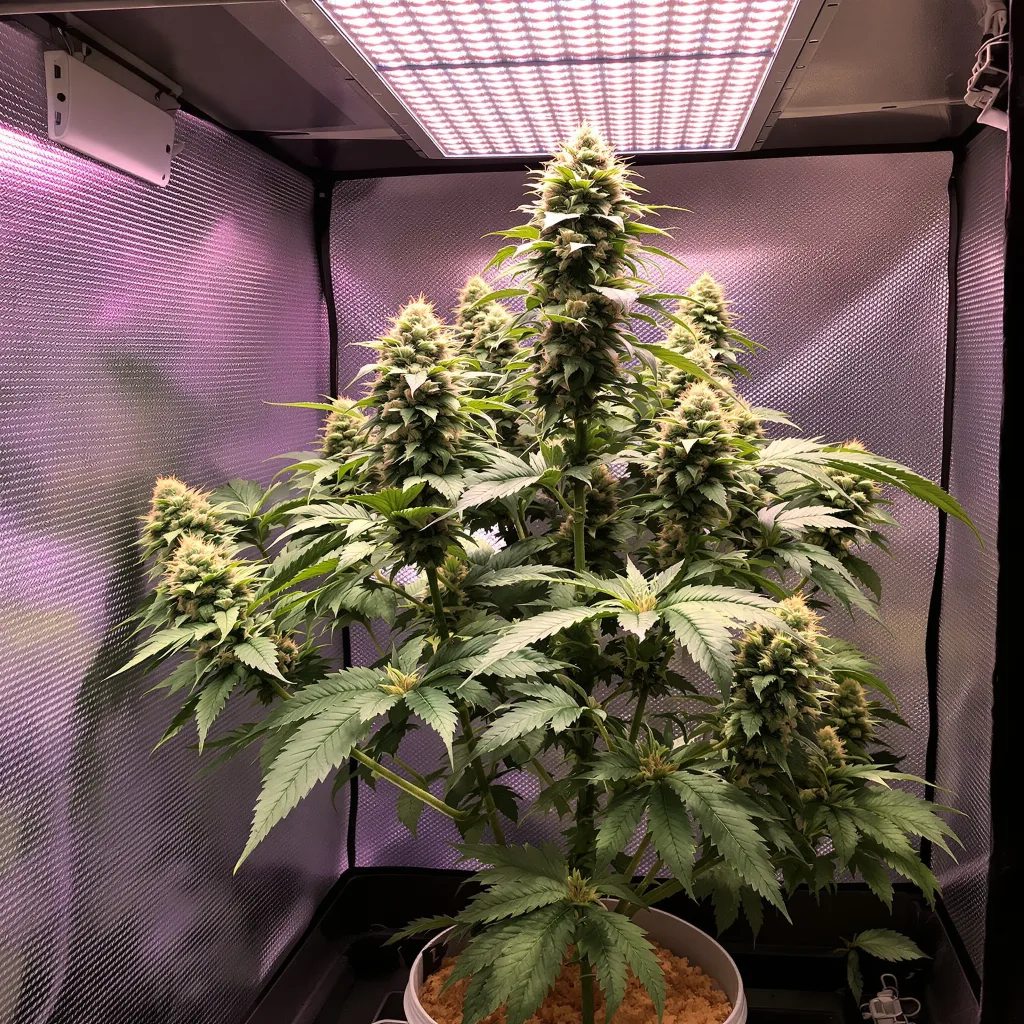 Big Buddha Cheese 60% indica / 40% sativa flower with visible trichomes