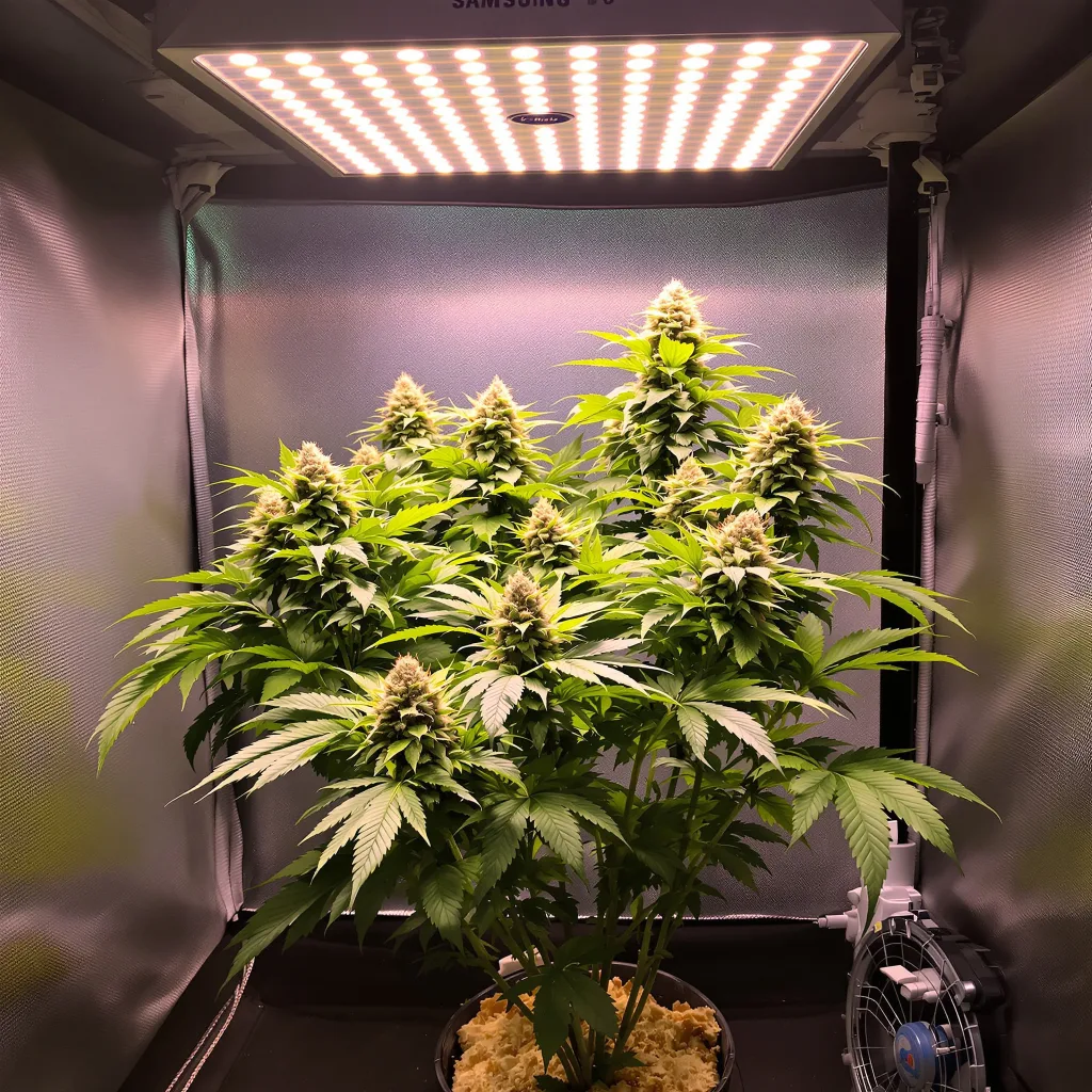 Big Cheese 84% indica / 16% sativa flower with visible trichomes