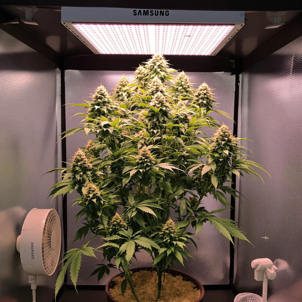 Big Kush 35% indica / 65% sativa flower with visible trichomes
