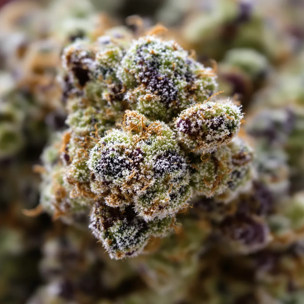 Big Kush cannabis bud close-up showing open-bud structure with orange pistils