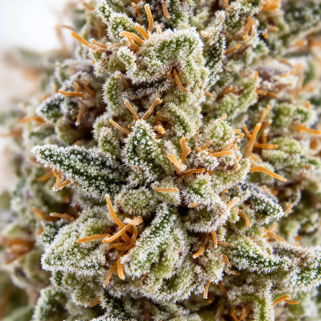 Big Smooth cannabis bud close-up showing dense forest-green nugs