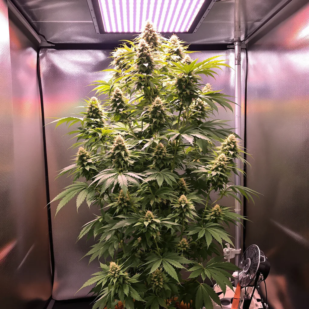 Big Sticky 19% indica / 81% sativa flower with visible trichomes