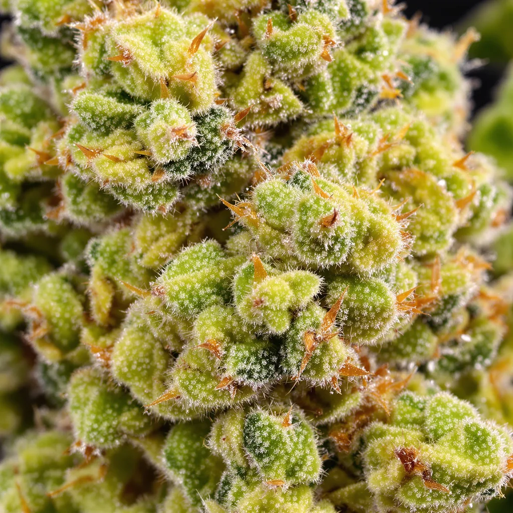 Big Sticky cannabis bud close-up showing lime-green airy structure