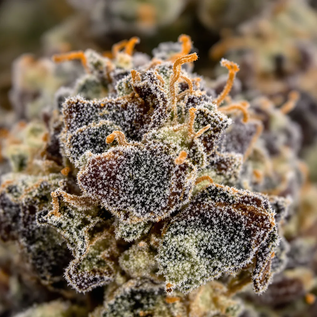 Biochem cannabis bud close-up showing dense purple-tinged calyxes