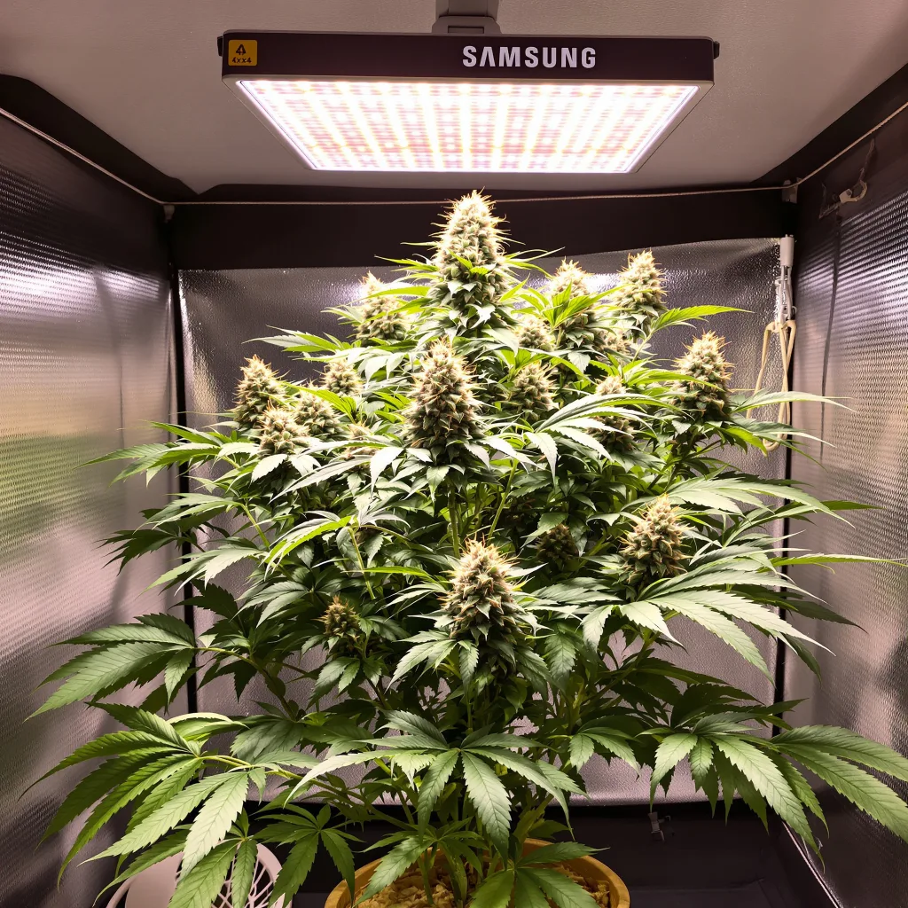 Black 84 86% indica / 14% sativa flower with visible trichomes