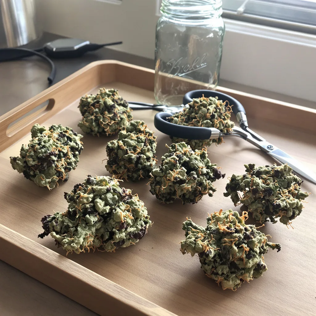 Black Bubba 69% indica / 31% sativa flower with visible trichomes
