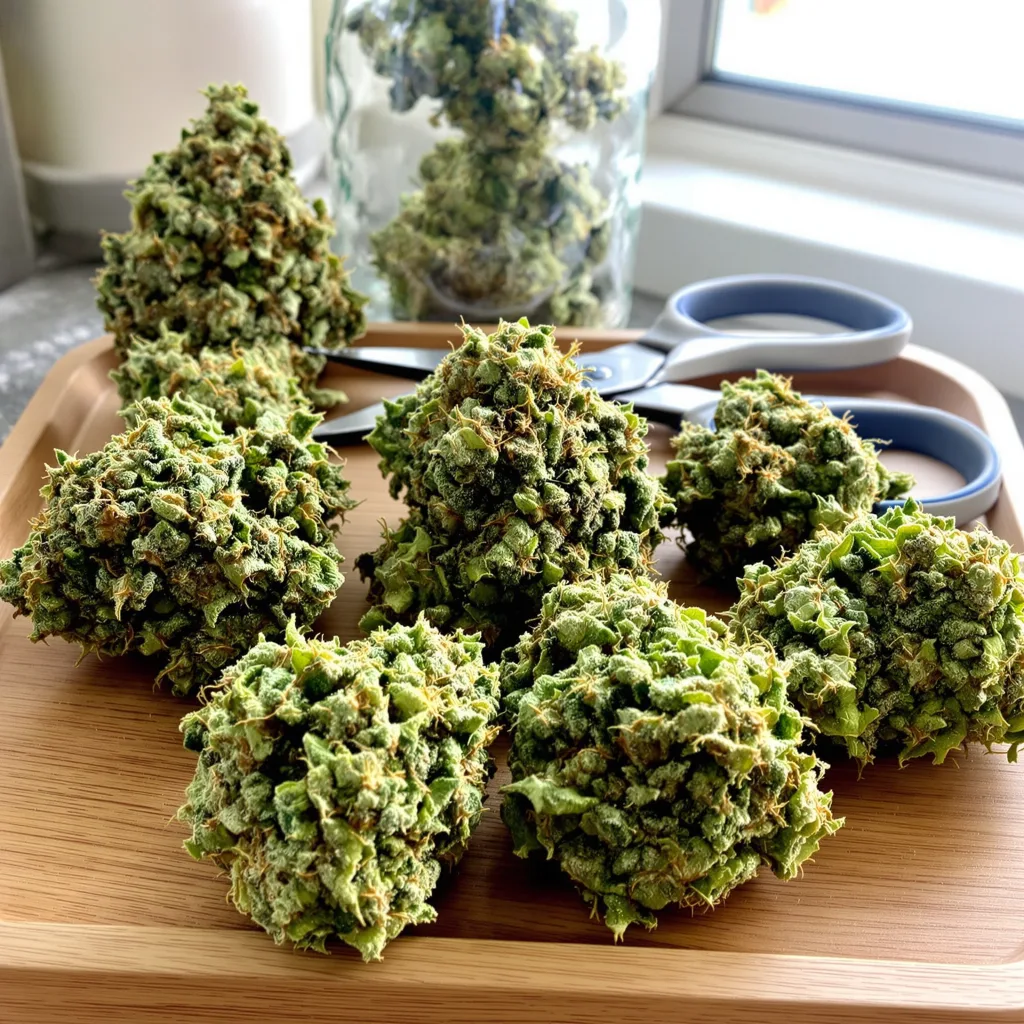 Black Jack 20% indica / 80% sativa flower with visible trichomes
