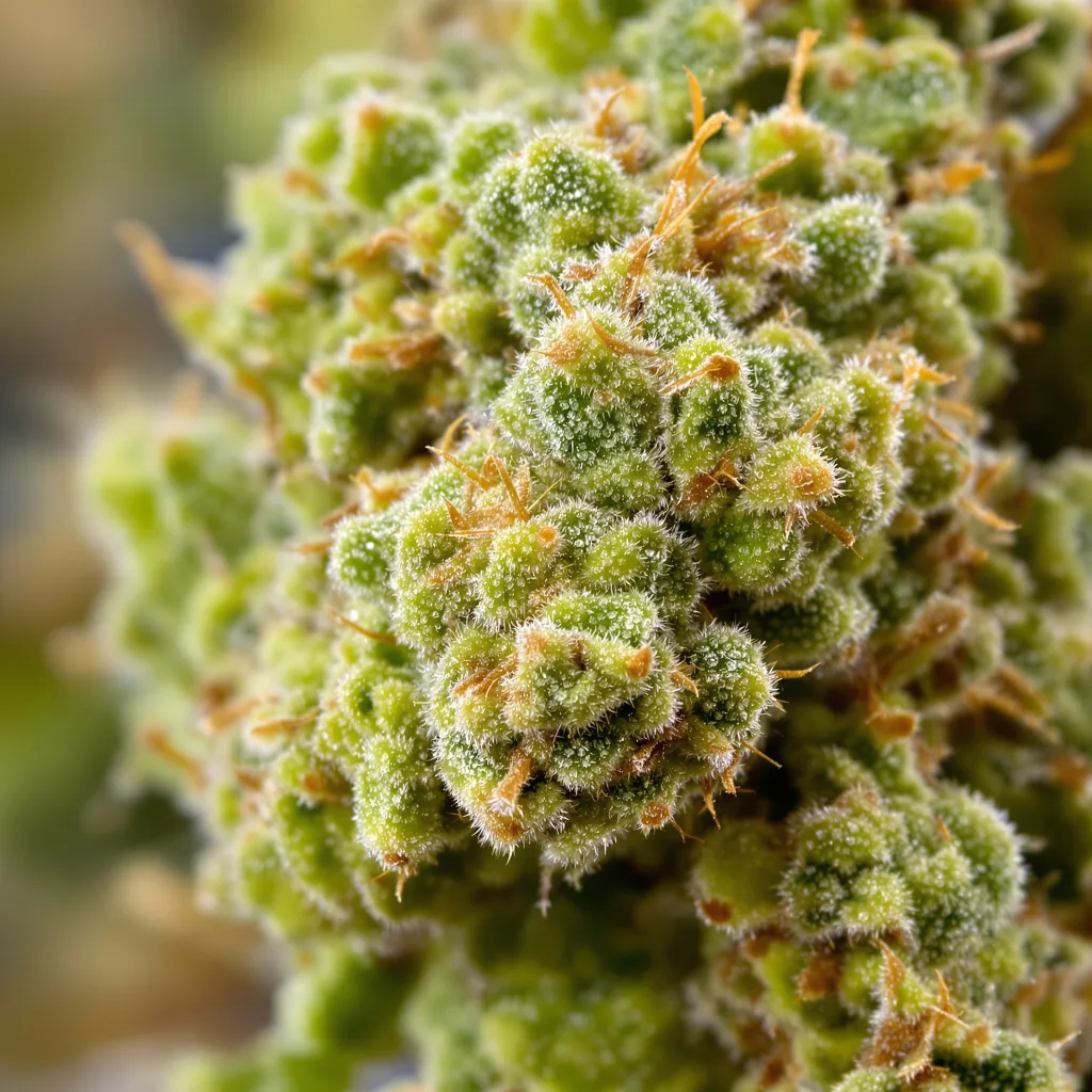 Black Jack cannabis bud close-up showing lime-green airy structure