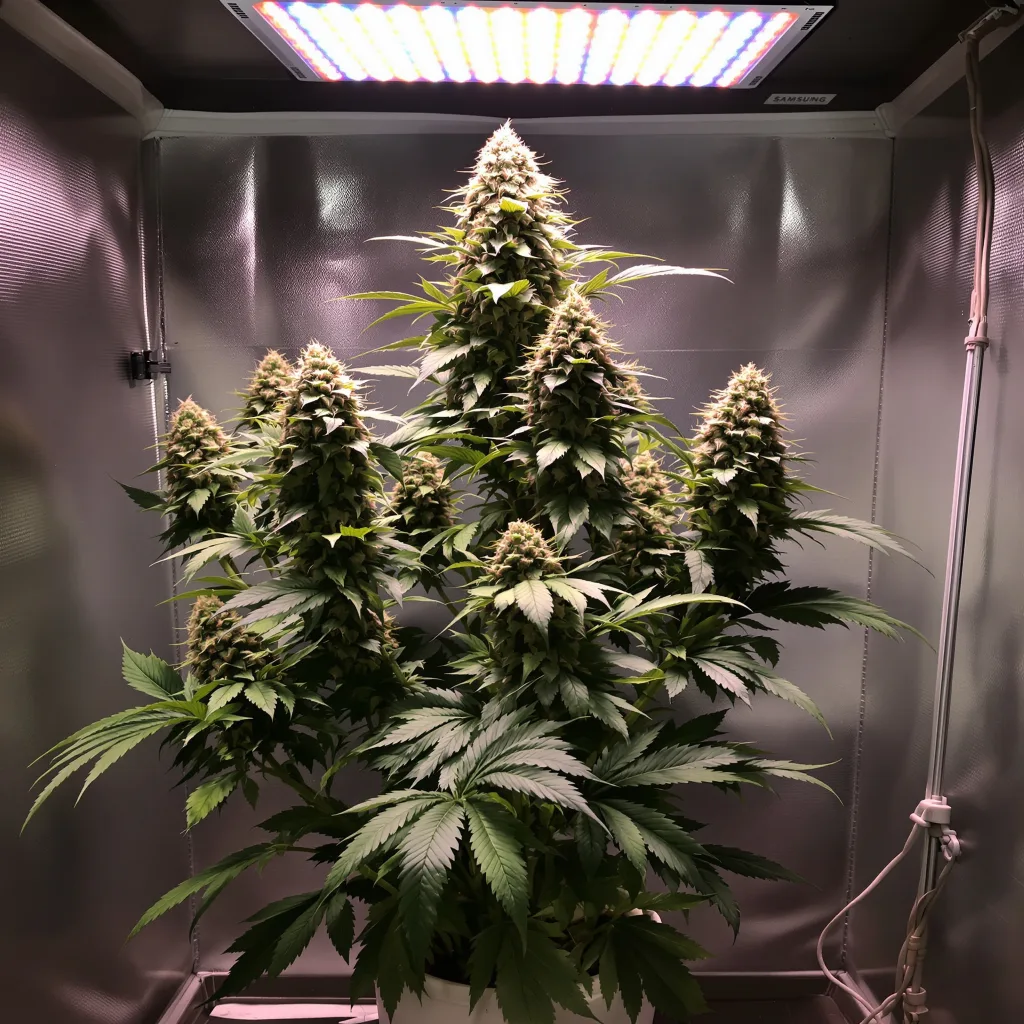 Black Russian 56% indica / 44% sativa flower with visible trichomes