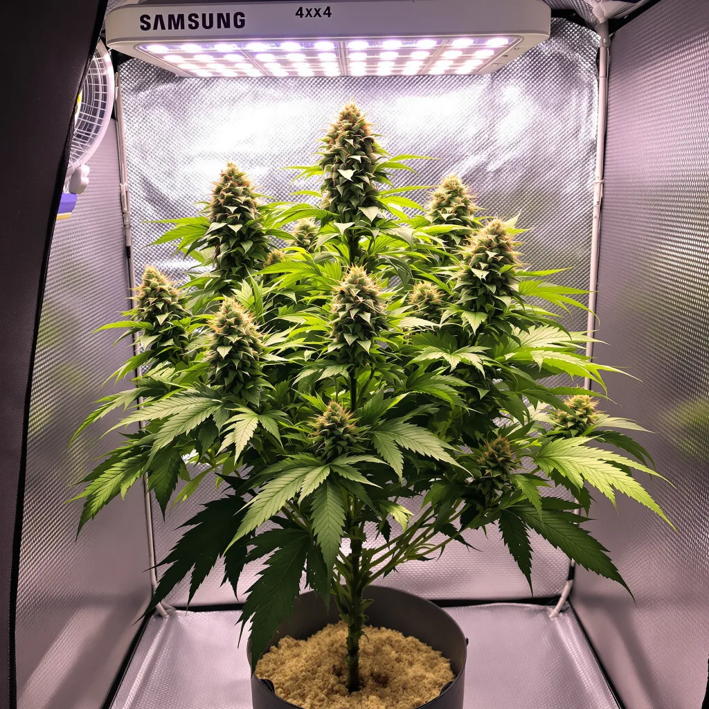 Black Widow 86% indica / 14% sativa flower with visible trichomes