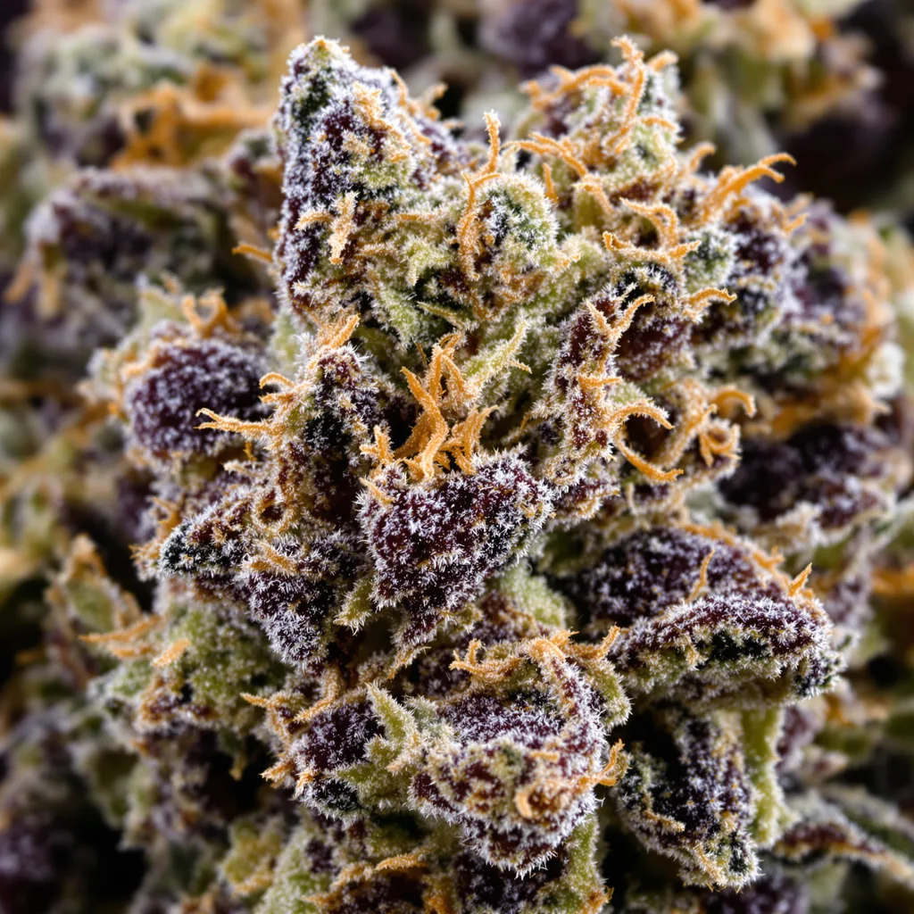 Blackberry cannabis bud close-up showing dense purple-tinged calyxes
