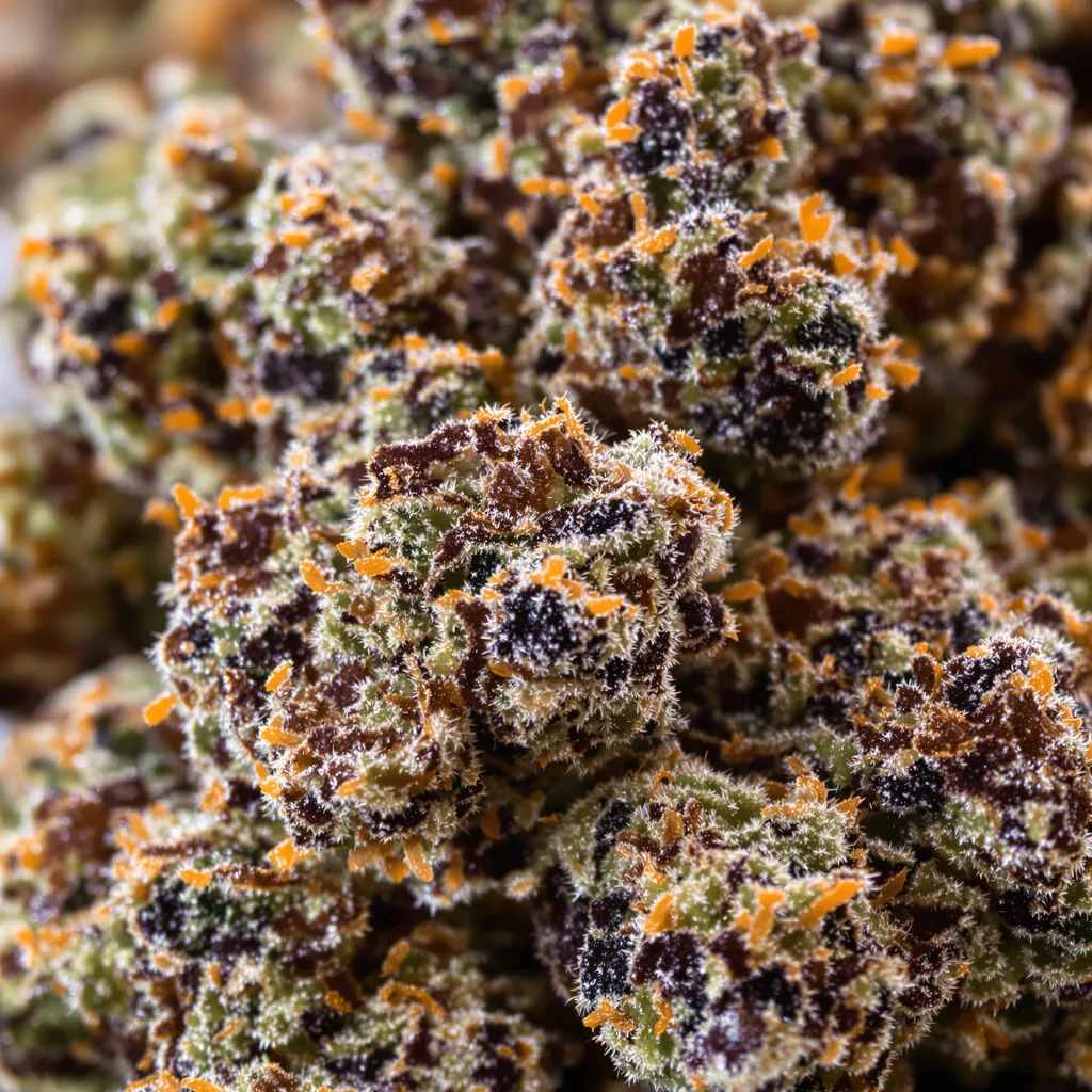 Blackwater cannabis bud close-up showing dense purple-tinged calyxes