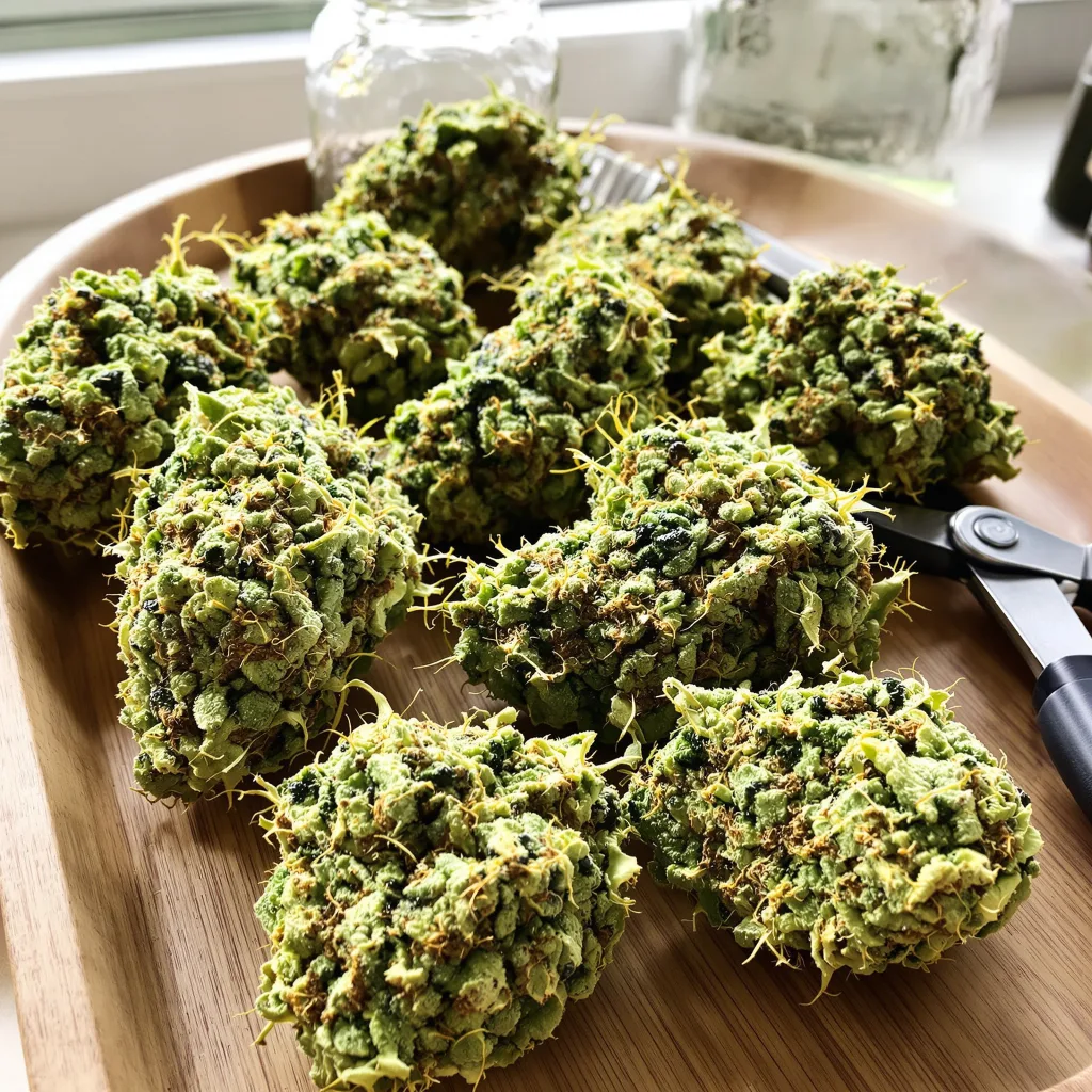 Blob OG 21% indica / 79% sativa flower with visible trichomes