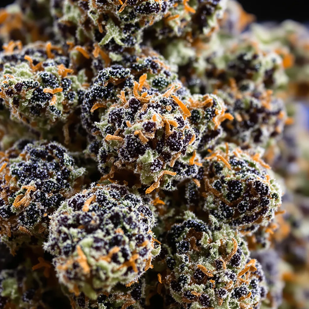 Bloos Kloos cannabis bud close-up showing dense purple-tinged calyxes