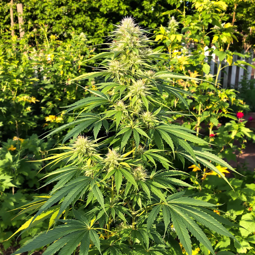 Blue Amnesia 10% indica / 90% sativa flower with visible trichomes