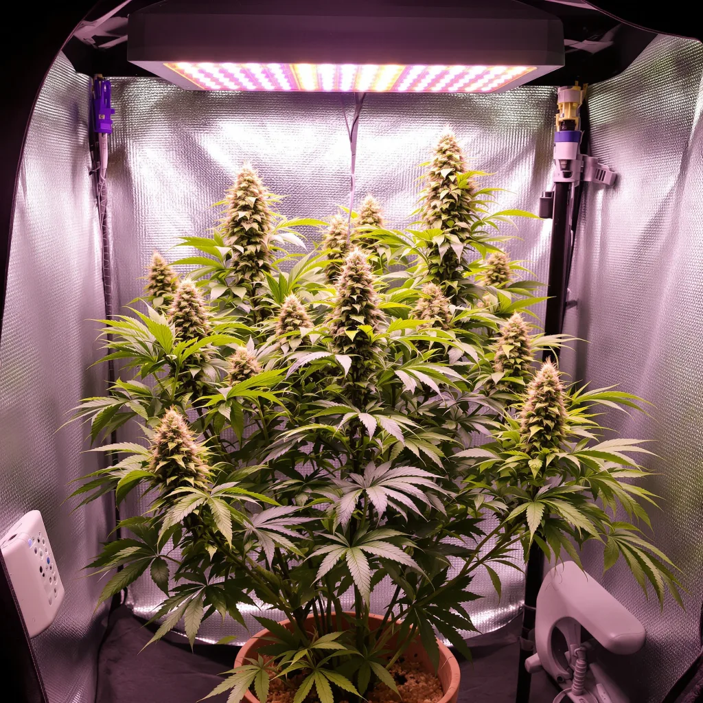Blue Blood 72% indica / 28% sativa flower with visible trichomes