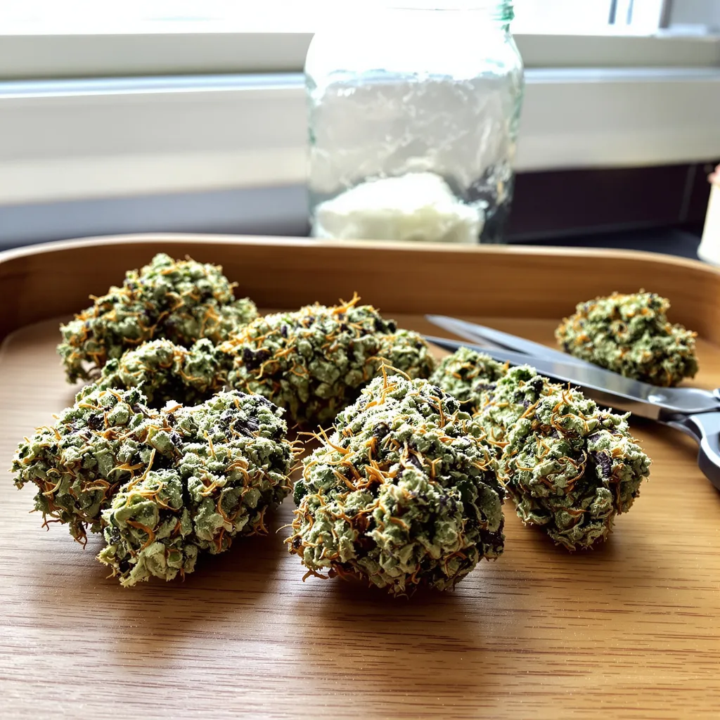 Blue Cookies 60% indica / 40% sativa flower with visible trichomes