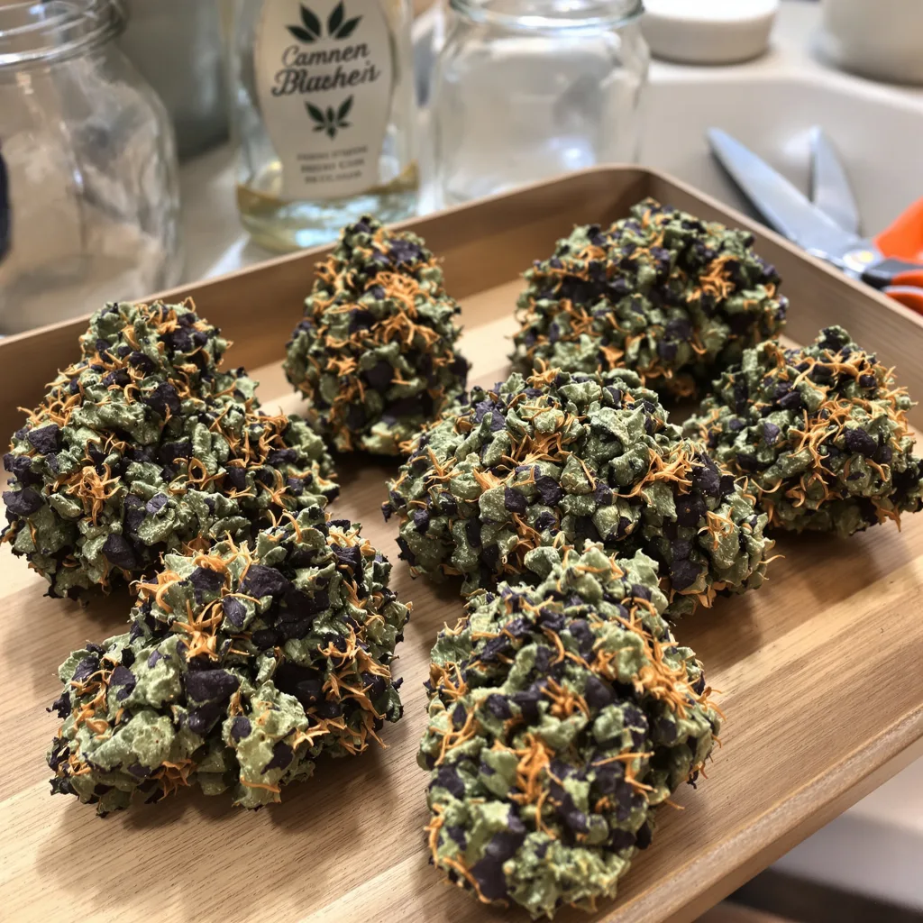 Blue Crack 77% indica / 23% sativa flower with visible trichomes