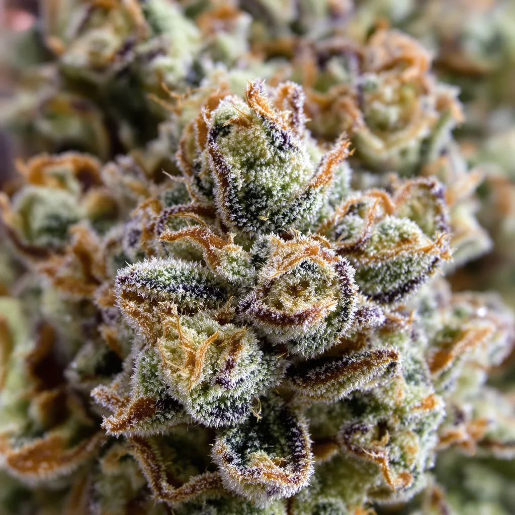 Blue Dragon cannabis bud close-up showing dense forest-green nugs