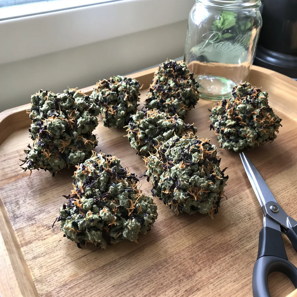 Blue Dynamite 65% indica / 35% sativa flower with visible trichomes