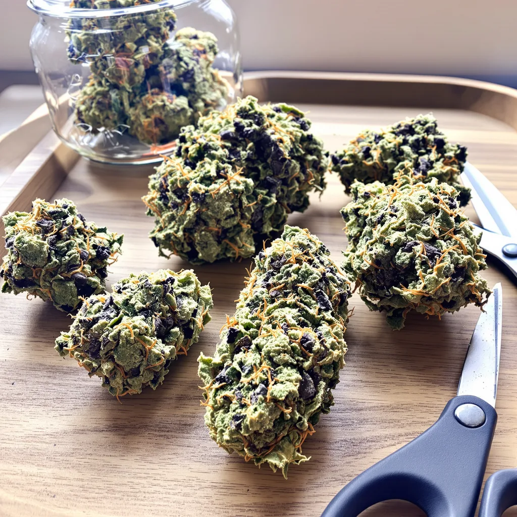 Blue Galaxy 40% indica / 60% sativa flower with visible trichomes