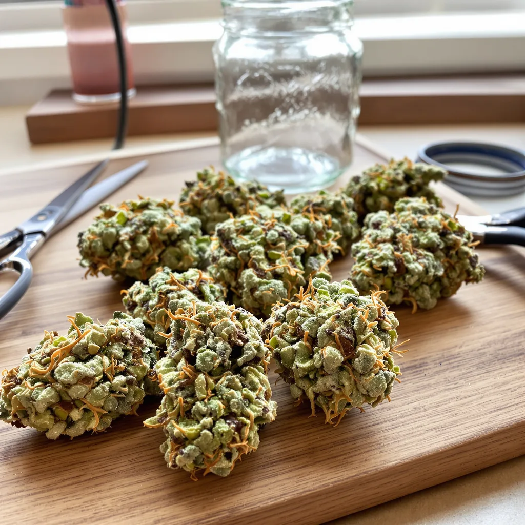 Blue Galaxy 40% indica / 60% sativa flower with visible trichomes