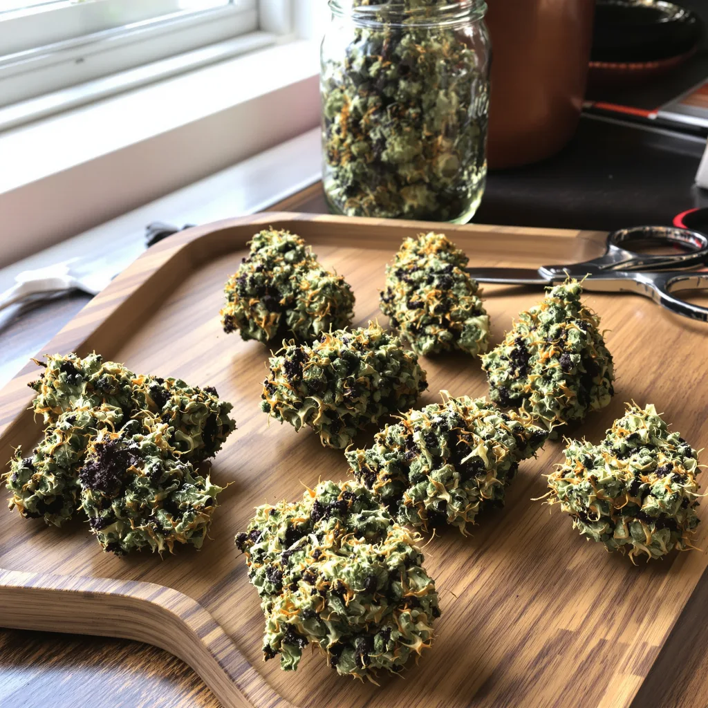 Blue Haze 80% indica / 20% sativa flower with visible trichomes