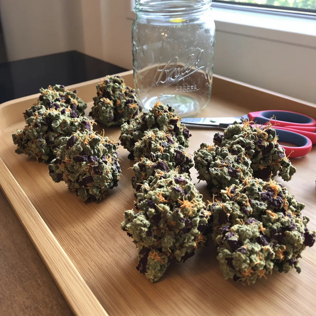 Blue Knight 76% indica / 24% sativa flower with visible trichomes