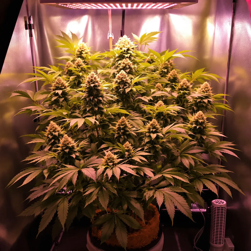 Blue Knight 76% indica / 24% sativa flower with visible trichomes