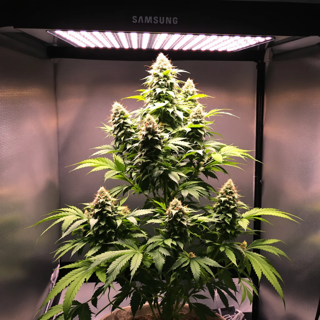 Blue Kush 55% indica / 45% sativa flower with visible trichomes